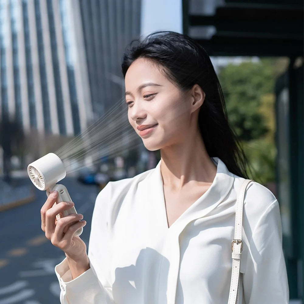 WH-10 Handheld Fan with Ice Cooler 100 Speed Adjustable Rechargeable 10500RPM Cooling Fan - Beige - 5