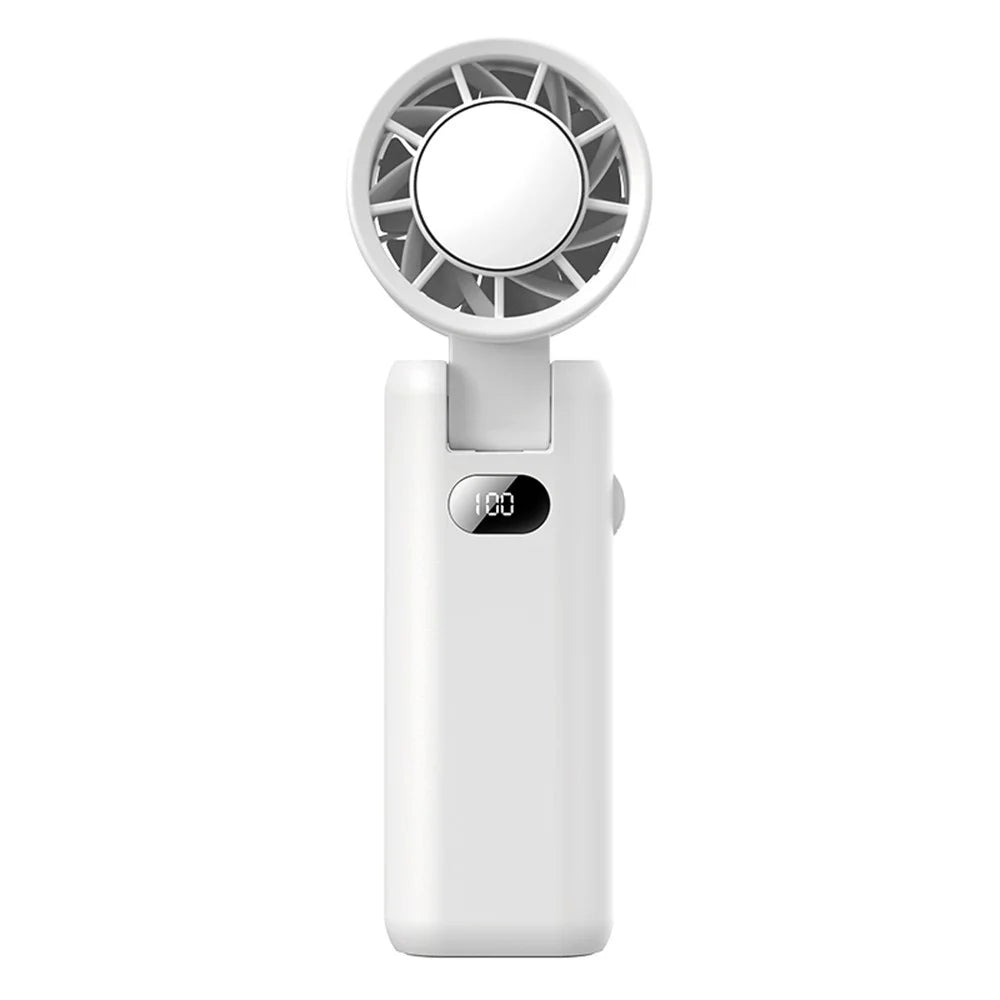 WT21 Handheld Turbo Fan with Ice 100 Speeds Rechargeable Digital Display Foldable Cooling Ice Fan - White - 1