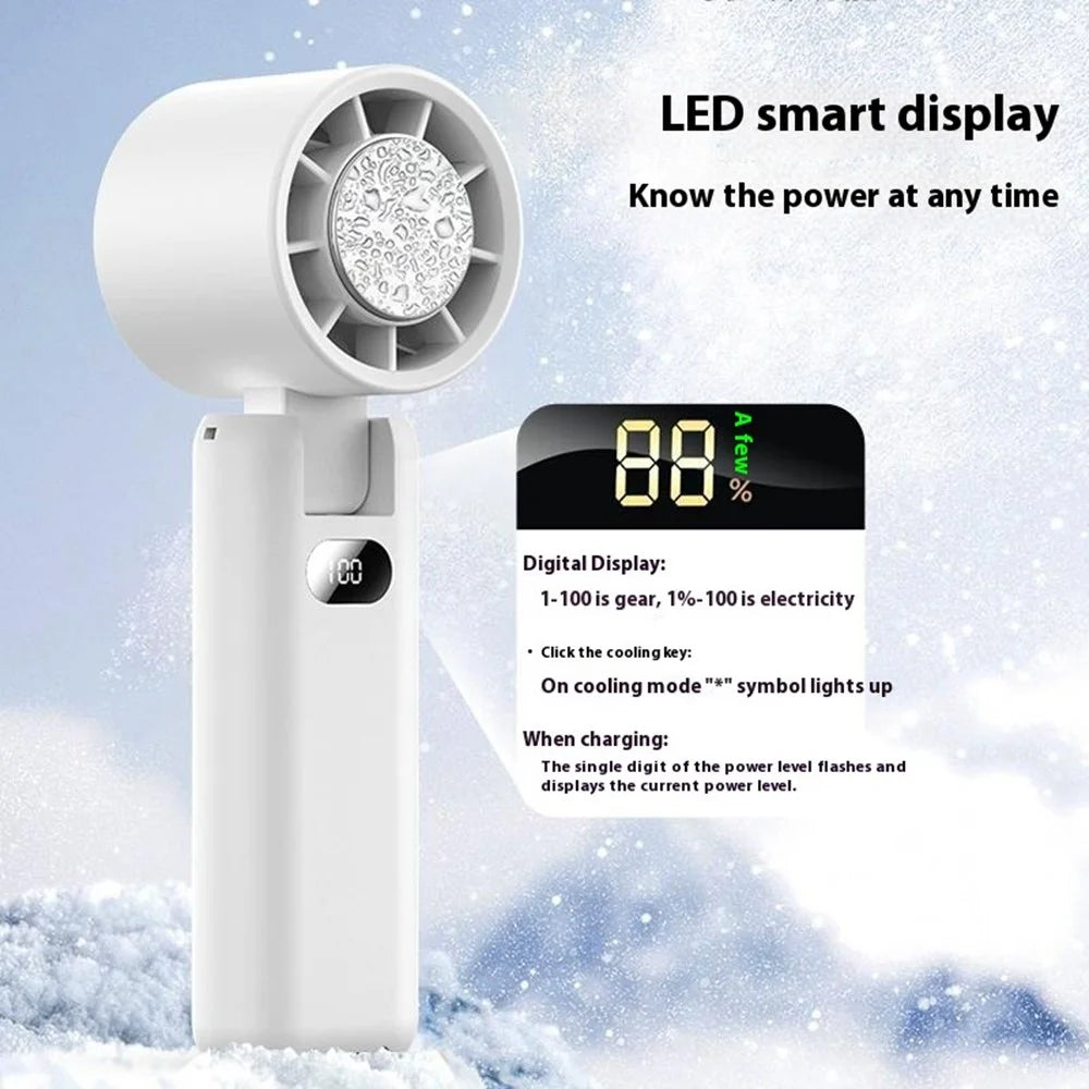 WT21 Handheld Turbo Fan with Ice 100 Speeds Rechargeable Digital Display Foldable Cooling Ice Fan - White - 2