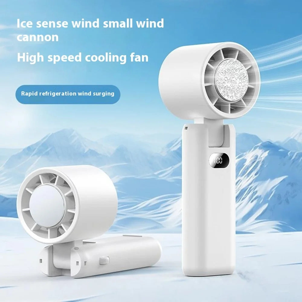 WT21 Handheld Turbo Fan with Ice 100 Speeds Rechargeable Digital Display Foldable Cooling Ice Fan - White - 3