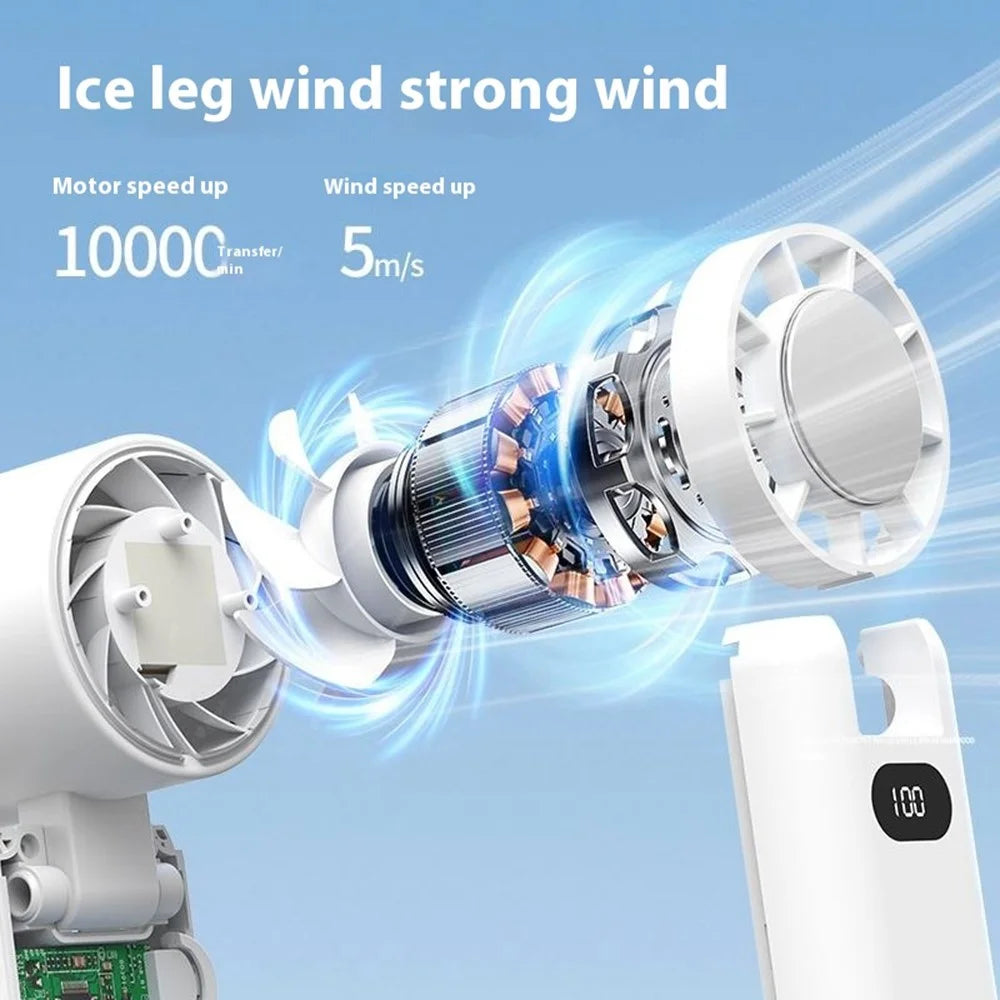WT21 Handheld Turbo Fan with Ice 100 Speeds Rechargeable Digital Display Foldable Cooling Ice Fan - White - 5