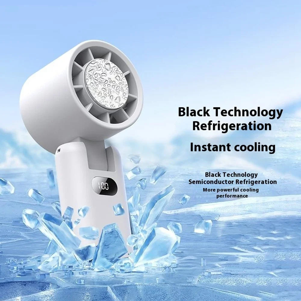 WT21 Handheld Turbo Fan with Ice 100 Speeds Rechargeable Digital Display Foldable Cooling Ice Fan - White - 7