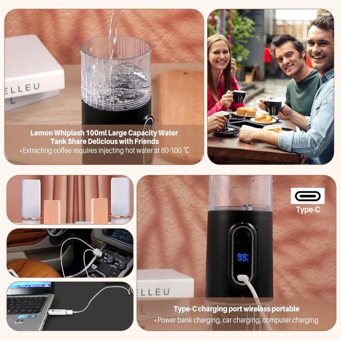 Portable Wireless Espresso Machine Electric Capsule Coffee Maker for Outdoor / Car / Home Use (BPA Free, No FDA) - Black - 5