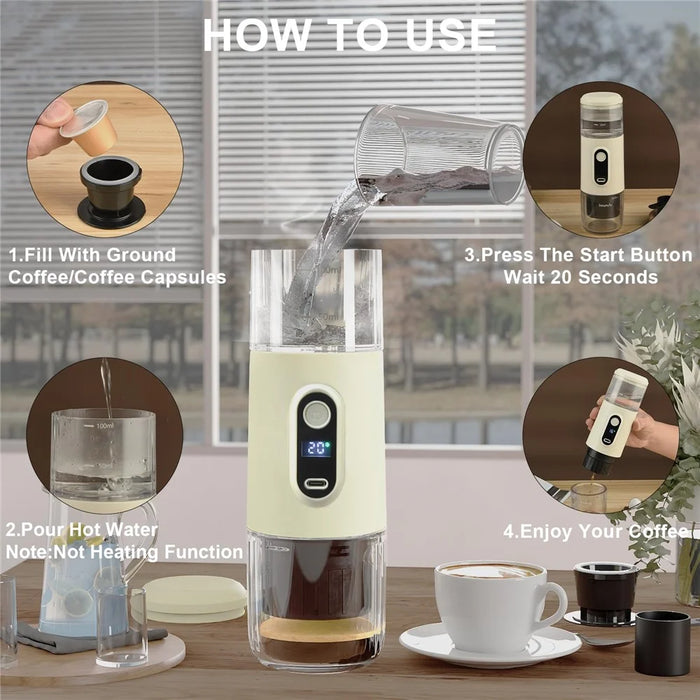 Portable Wireless Espresso Machine Outdoor Car Home Electric Compact Capsule Coffee Maker (BPA Free, No FDA) - Beige - 5