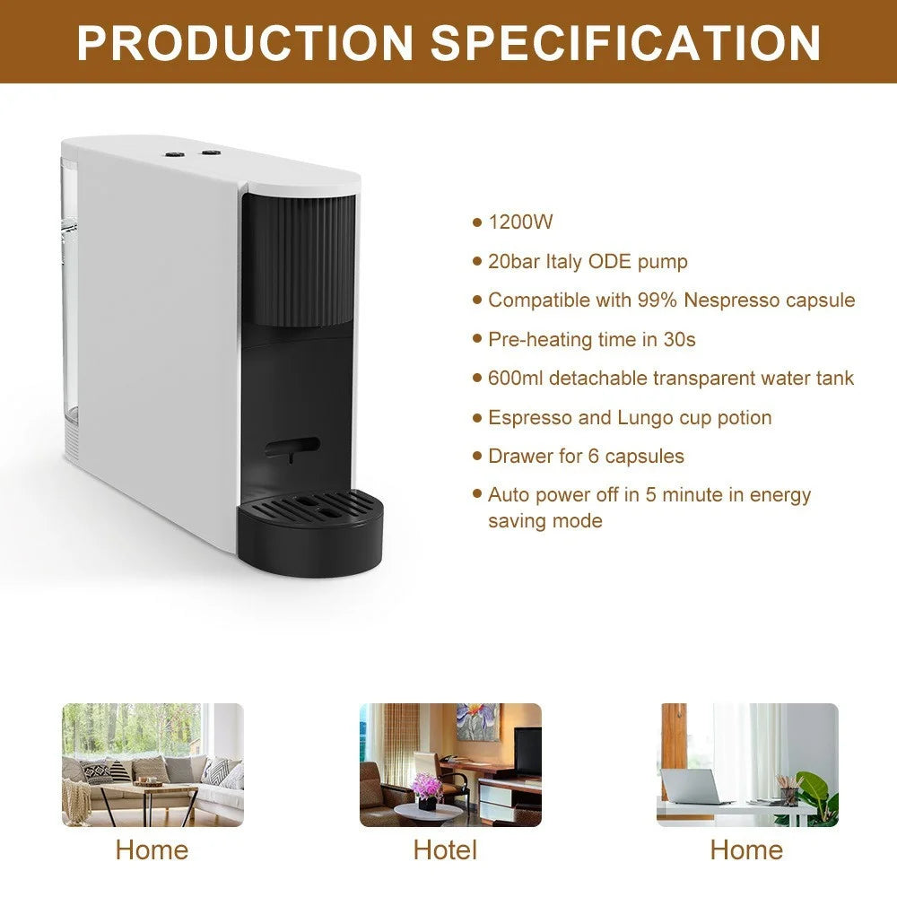 Espresso Capsule Coffee Maker Home Office Automatic Compact Coffee Making Machine, EU Plug (BPA Free, No FDA) - White - 2