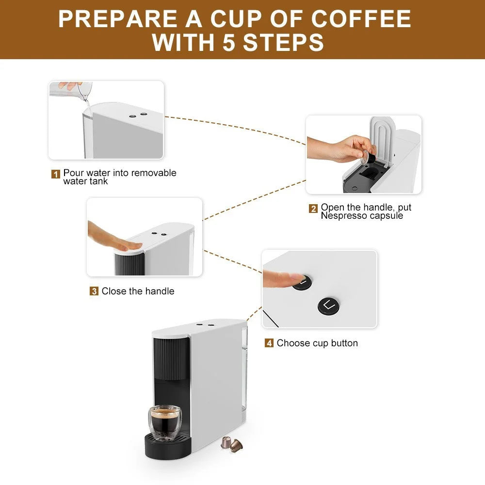 Espresso Capsule Coffee Maker Home Office Automatic Compact Coffee Making Machine, EU Plug (BPA Free, No FDA) - White - 4