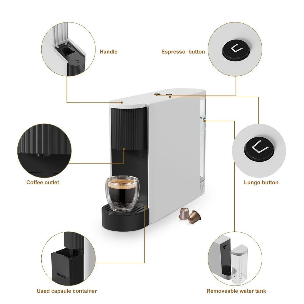 Espresso Capsule Coffee Maker Home Office Automatic Compact Coffee Making Machine, EU Plug (BPA Free, No FDA) - White - 7