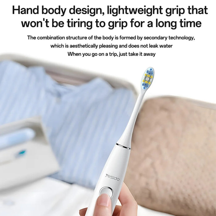 YESIDO MG24 IPX7 Waterproof Sonic Electric Toothbrush 38400 VPM Long Battery Ergonomic Handle - White - 7