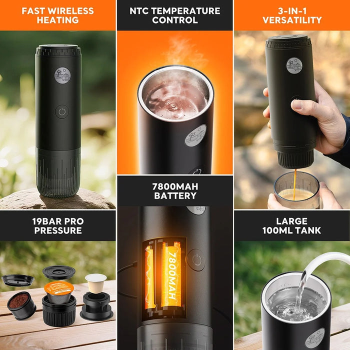 ICAFILAS Portable Capsule Coffee Machine 19 Bar High Pressure Extraction Small Electric Espresso Maker with 3 Tray - Black - 3