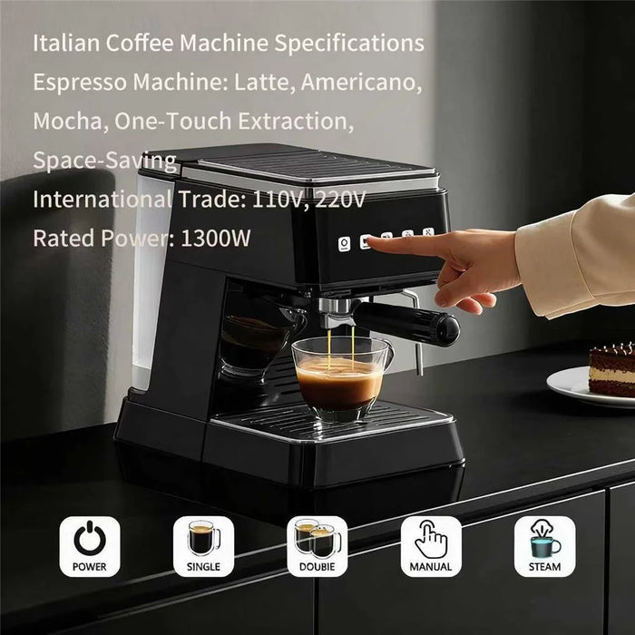 15.L Water Tank Semi-Automatic Concentrated Extraction Coffee Machine Touch Control Espresso Machine, EU Plug - Black - 2