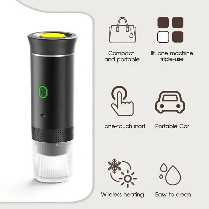 Portable Coffee Maker Self-Heating Travel Electric Espresso Machine for Ground Coffee and Capsules (BPA Free, No FDA) - Black - 4