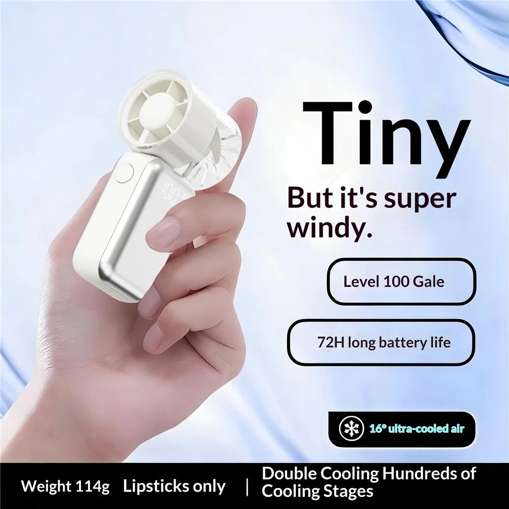 F96 Mini Handheld Fan 1600mAh USB Rechargeable 100 Speed Levels Portable Cooling Device - White - 3