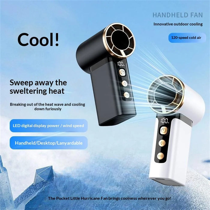 2688 Handheld High Speed Fan 120 Speed Adjustable LED Digital Display Cooling Fan for Outdoor Travel - Black - 6
