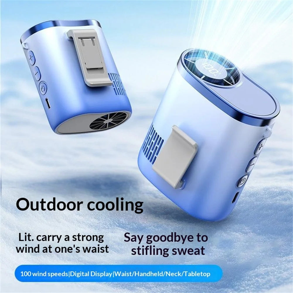01 High Speed Waist Fan 100 Levels Adjustment 3000mAh Digital Display Portable Neck Fan for Outdoor Cooling - Blue - 3