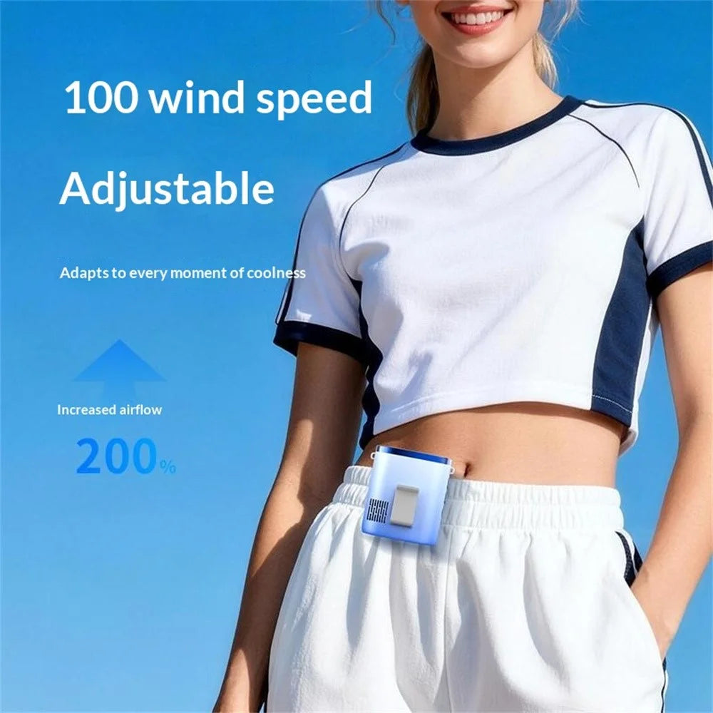 01 High Speed Waist Fan 100 Levels Adjustment 3000mAh Digital Display Portable Neck Fan for Outdoor Cooling - Blue - 5