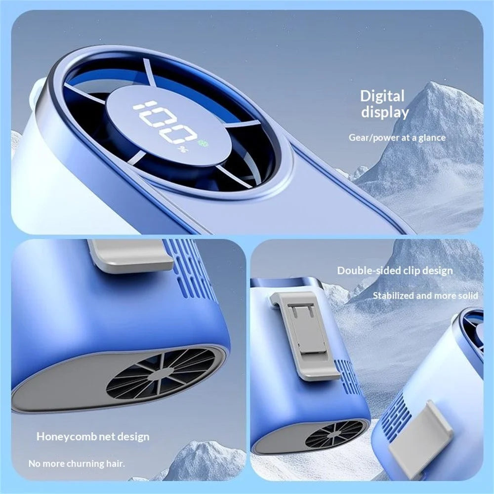 01 High Speed Waist Fan 100 Levels Adjustment 3000mAh Digital Display Portable Neck Fan for Outdoor Cooling - Blue - 6