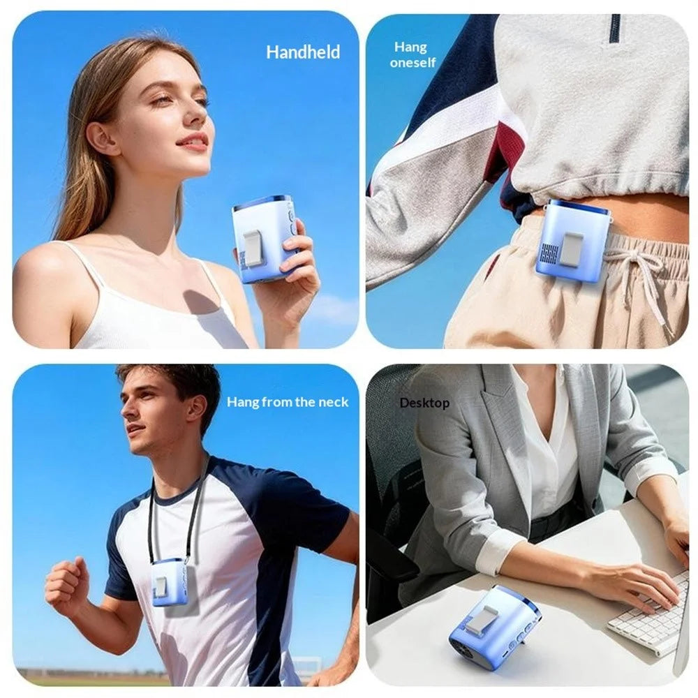 01 High Speed Waist Fan 100 Levels Adjustment 3000mAh Digital Display Portable Neck Fan for Outdoor Cooling - Blue - 7