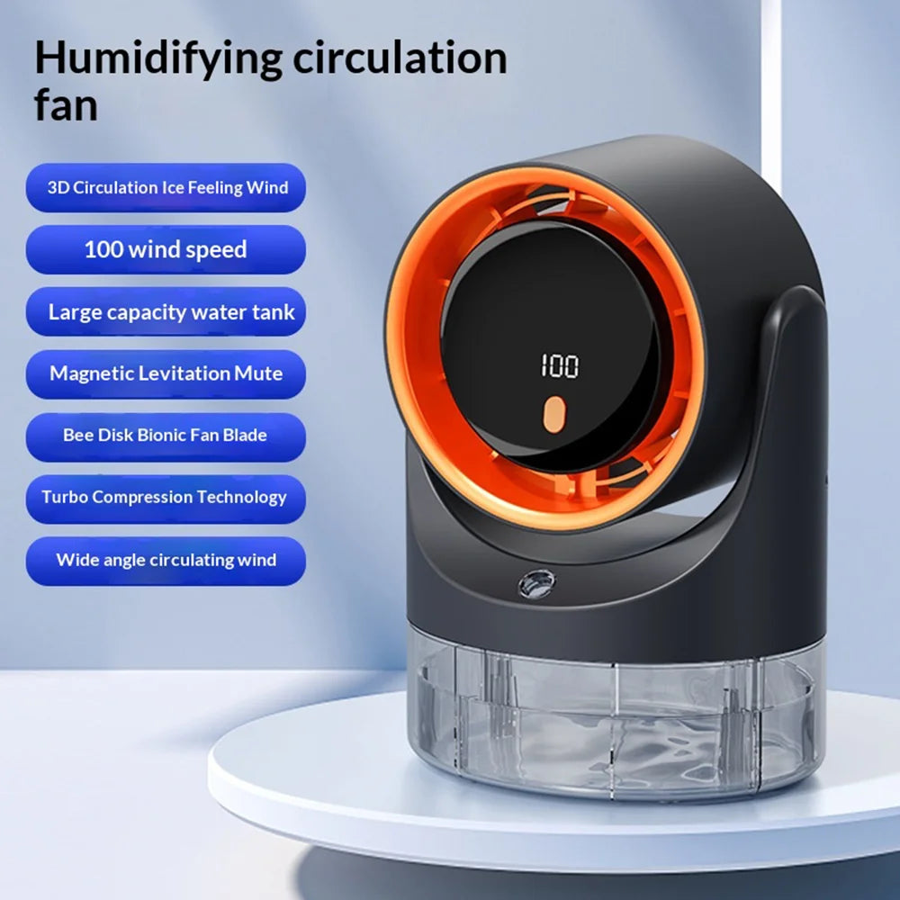 USB Portable Desktop Fan 450ml Water Tank Humidifier 100-Speed Cooling Mist Fan for Office Home - Gray - 2