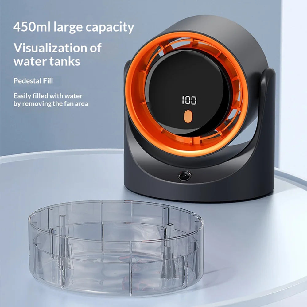 USB Portable Desktop Fan 450ml Water Tank Humidifier 100-Speed Cooling Mist Fan for Office Home - Gray - 5
