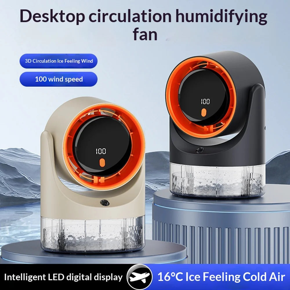 USB Portable Desktop Fan 450ml Water Tank Humidifier 100-Speed Cooling Mist Fan for Office Home - Gray - 6
