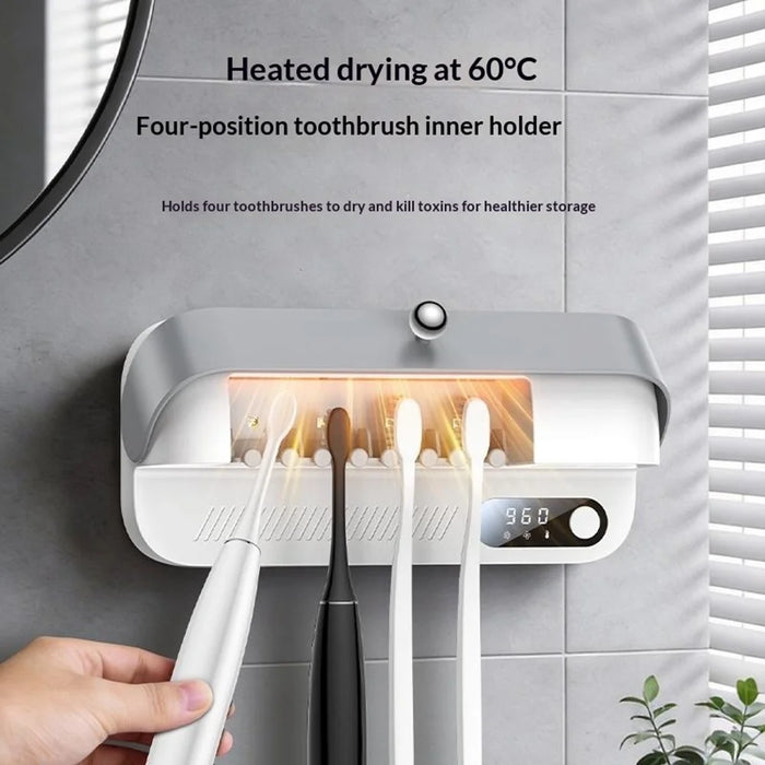 YESIDO MG32 UV Toothbrush Sterilizer Dryer Holder 4 Slots Wall Mount Digital Display Storage Sterilization Box for Bathroom - 4