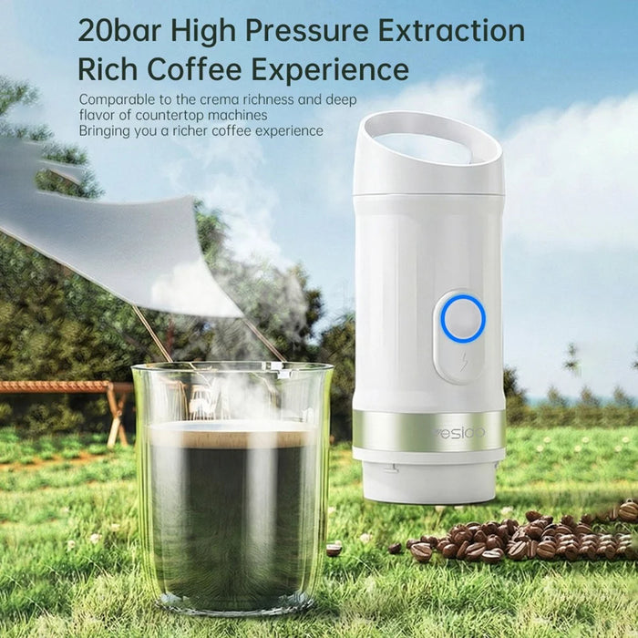 YESIDO EC30 Portable Espresso Coffee Machine 20Bar 9600mAh Wireless Heating Capsule Coffee Maker for Travel Camping - White - 5