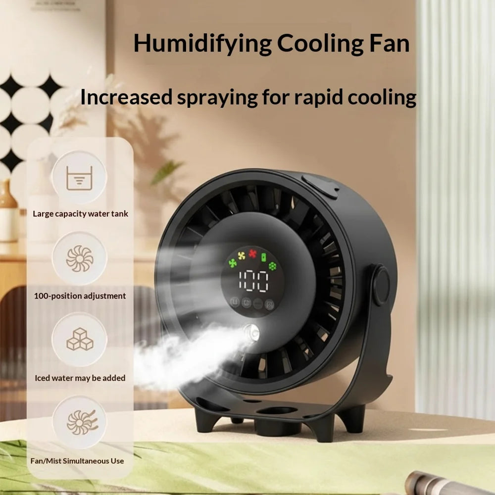 Z6 2 in 1 Cooling Fan Air Humidifier USB Rechargeable 100-Speed Adjustable Desktop Mist Fan for Home Office - Black - 2