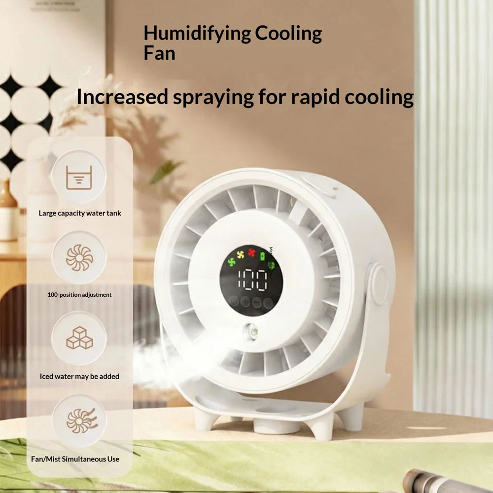 Z6 2 in 1 Cooling Fan Air Humidifier USB Rechargeable 100-Speed Adjustable Desktop Mist Fan for Home Office - Black - 4