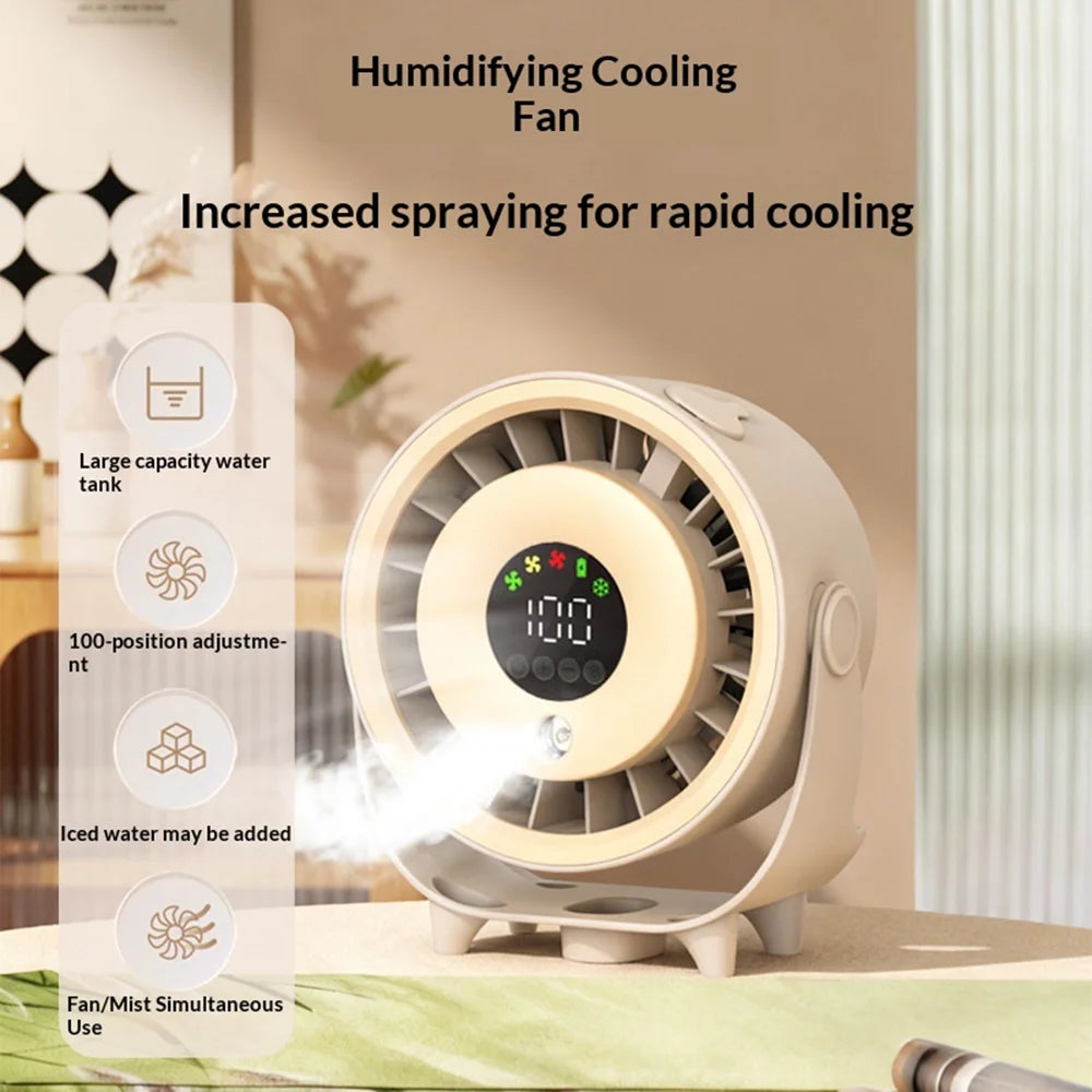 Z6 2 in 1 Cooling Fan Air Humidifier USB Rechargeable 100-Speed Adjustable Desktop Mist Fan for Home Office - Black - 5