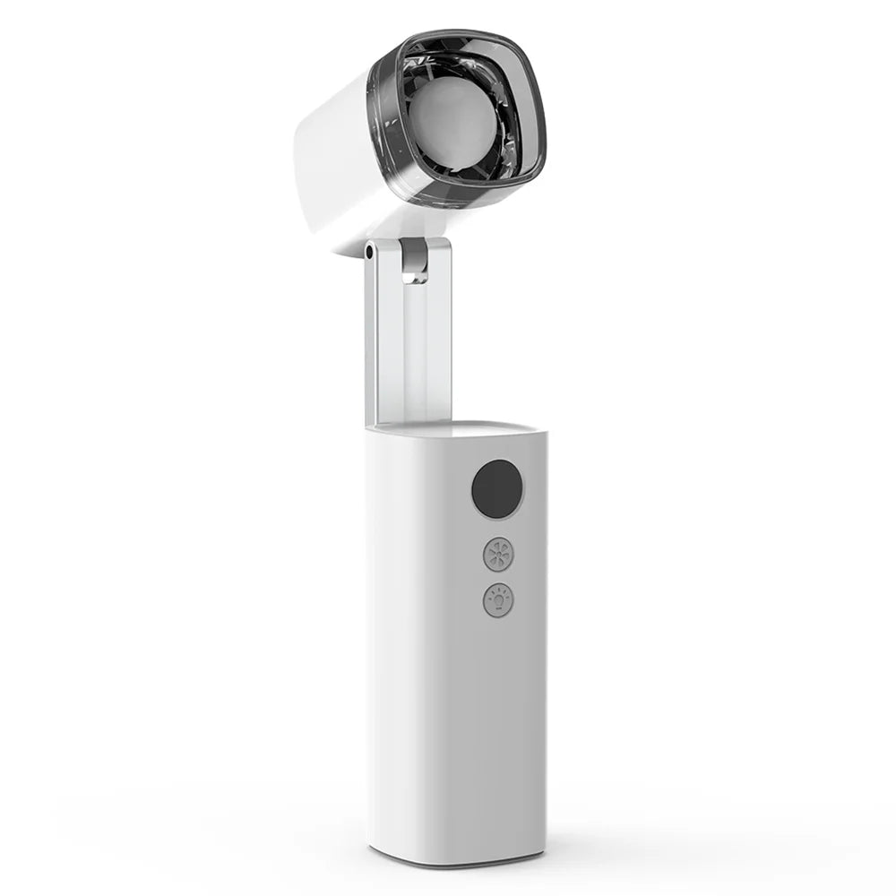 FW-3 Handheld Folding Fan 100 Speed Levels 170 Degree Adjustable Head Rechargeable Cooling Fan with LED Light - White - 1