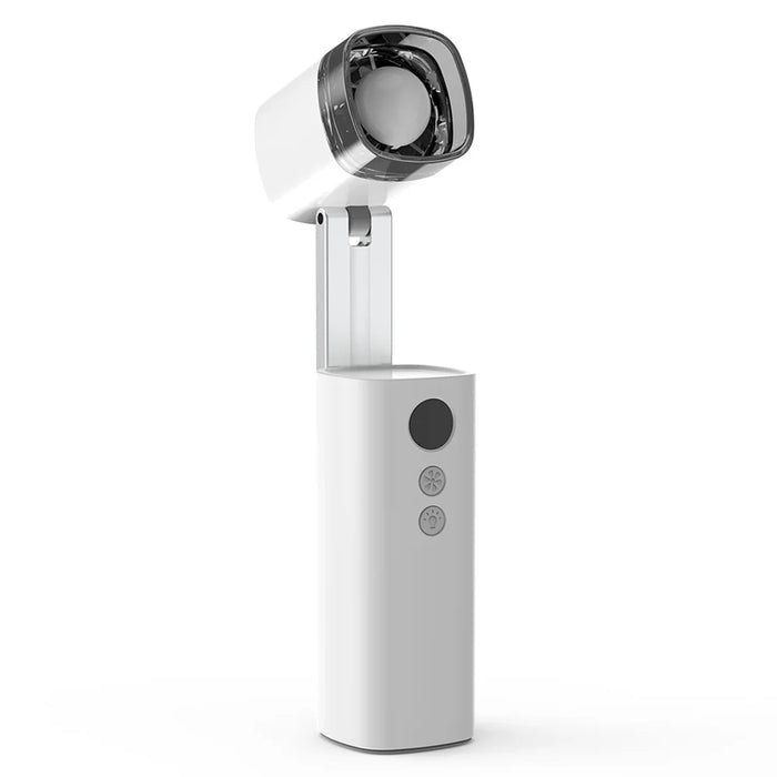 FW-3 Handheld Folding Fan 100 Speed Levels 170 Degree Adjustable Head Rechargeable Cooling Fan with LED Light - White - 1
