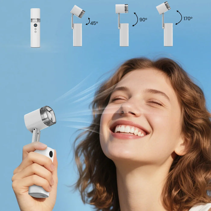 FW-3 Handheld Folding Fan 100 Speed Levels 170 Degree Adjustable Head Rechargeable Cooling Fan with LED Light - White - 4