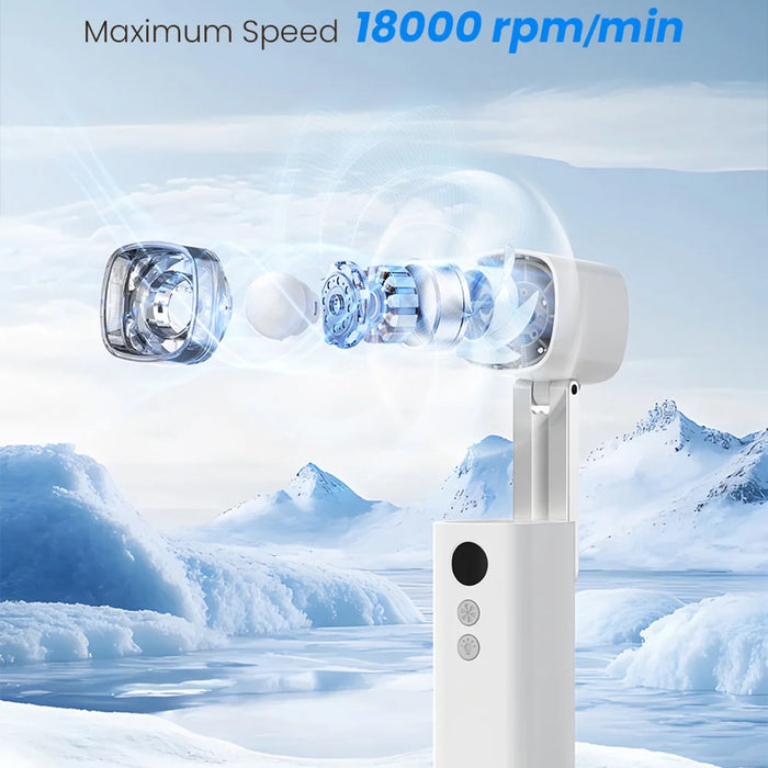 FW-3 Handheld Folding Fan 100 Speed Levels 170 Degree Adjustable Head Rechargeable Cooling Fan with LED Light - White - 7