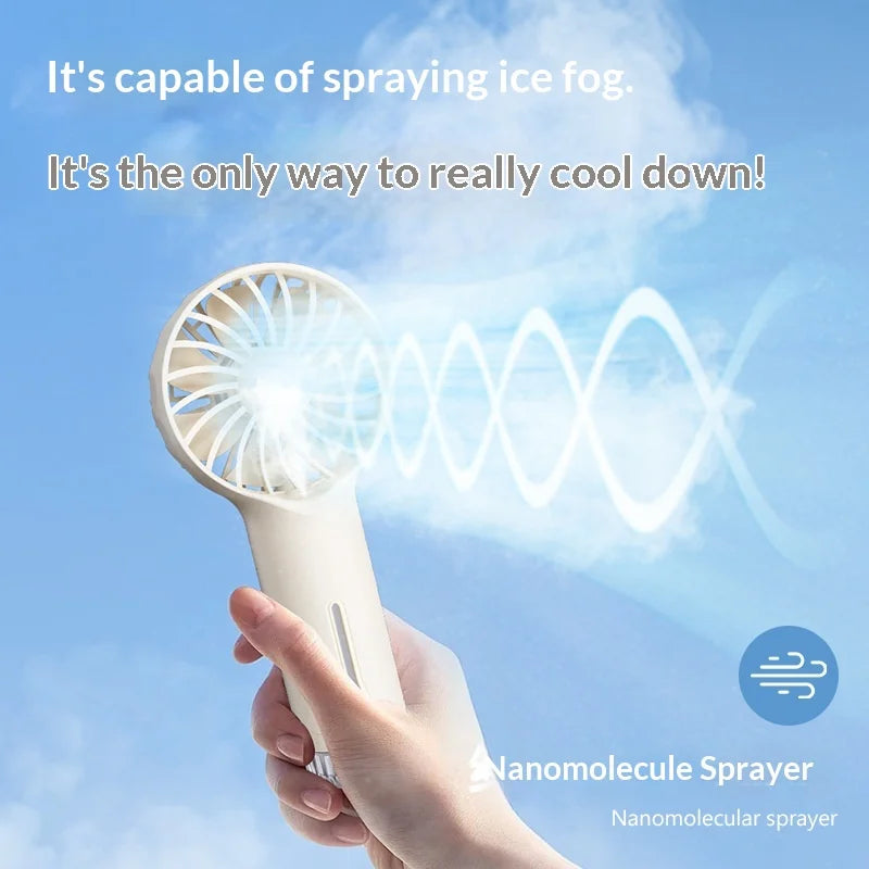 F6 Portable Handheld Fan 3-Speed USB Rechargeable Mini Misting Fan for Outdoor Travel Office - White - 3