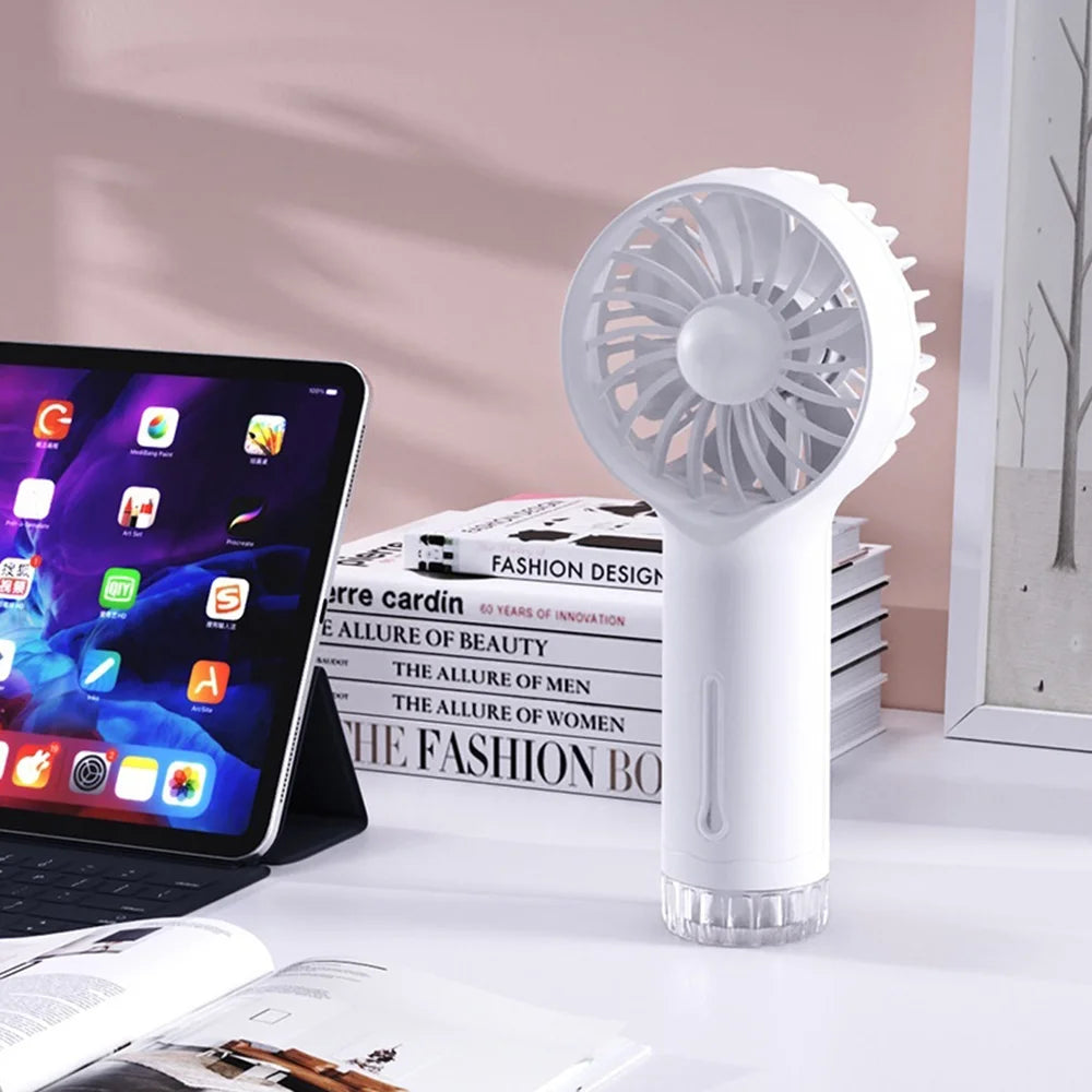 F6 Portable Handheld Fan 3-Speed USB Rechargeable Mini Misting Fan for Outdoor Travel Office - White - 6