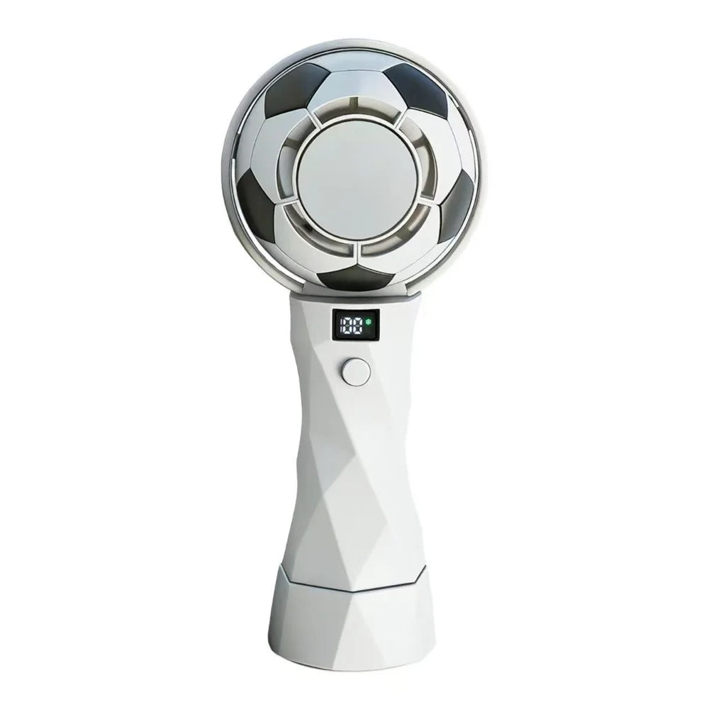 Football Design Handheld Fan LED Digital Display USB Rechargeable Cold Compress Portable Cooling Fan - White - 1