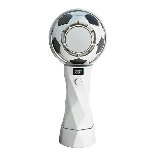 Football Design Handheld Fan LED Digital Display USB Rechargeable Cold Compress Portable Cooling Fan - White - 1