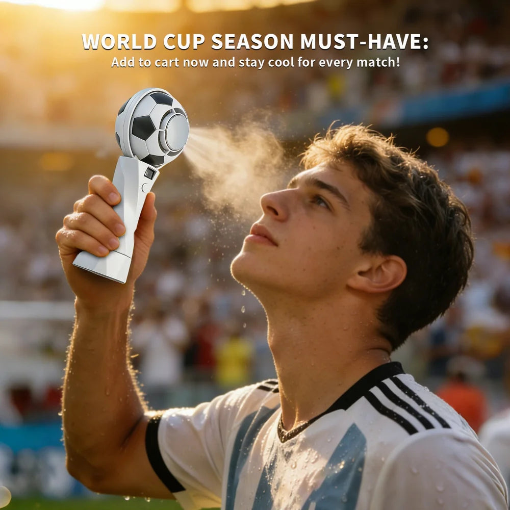 Football Design Handheld Fan LED Digital Display USB Rechargeable Cold Compress Portable Cooling Fan - White - 3