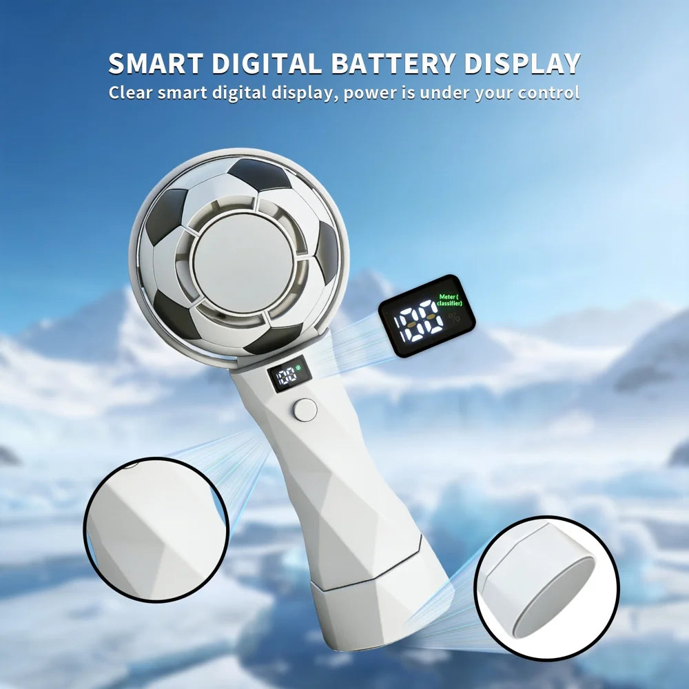 Football Design Handheld Fan LED Digital Display USB Rechargeable Cold Compress Portable Cooling Fan - White - 6