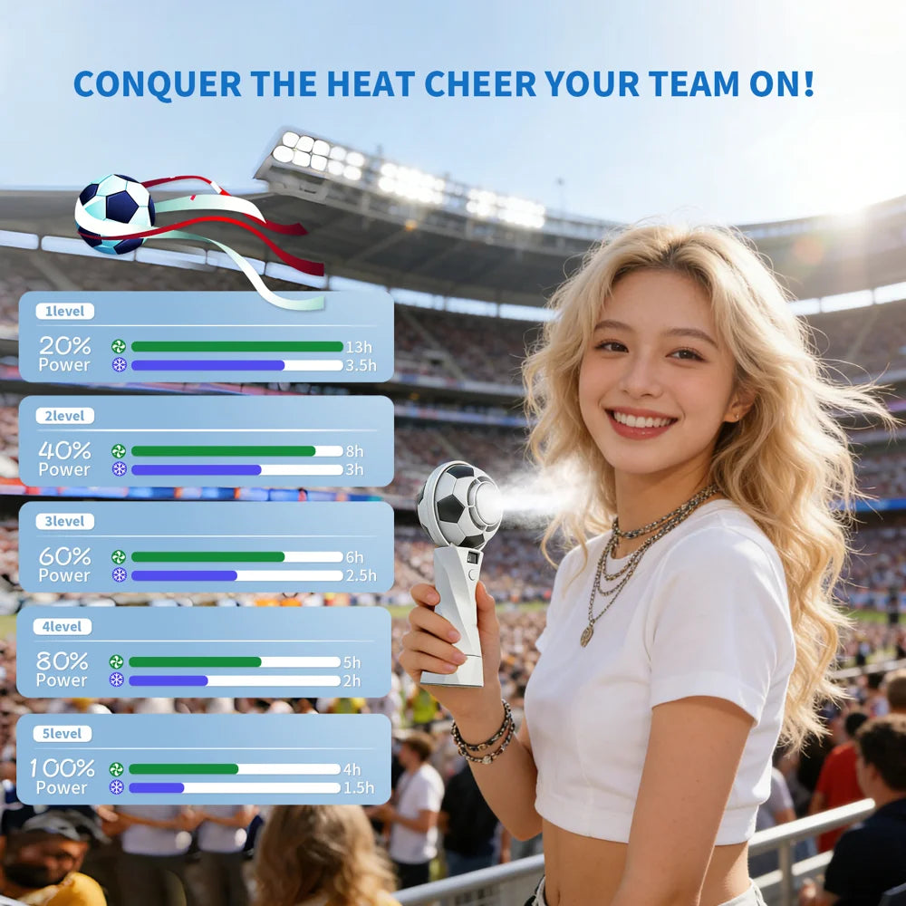Football Design Handheld Fan LED Digital Display USB Rechargeable Cold Compress Portable Cooling Fan - White - 7