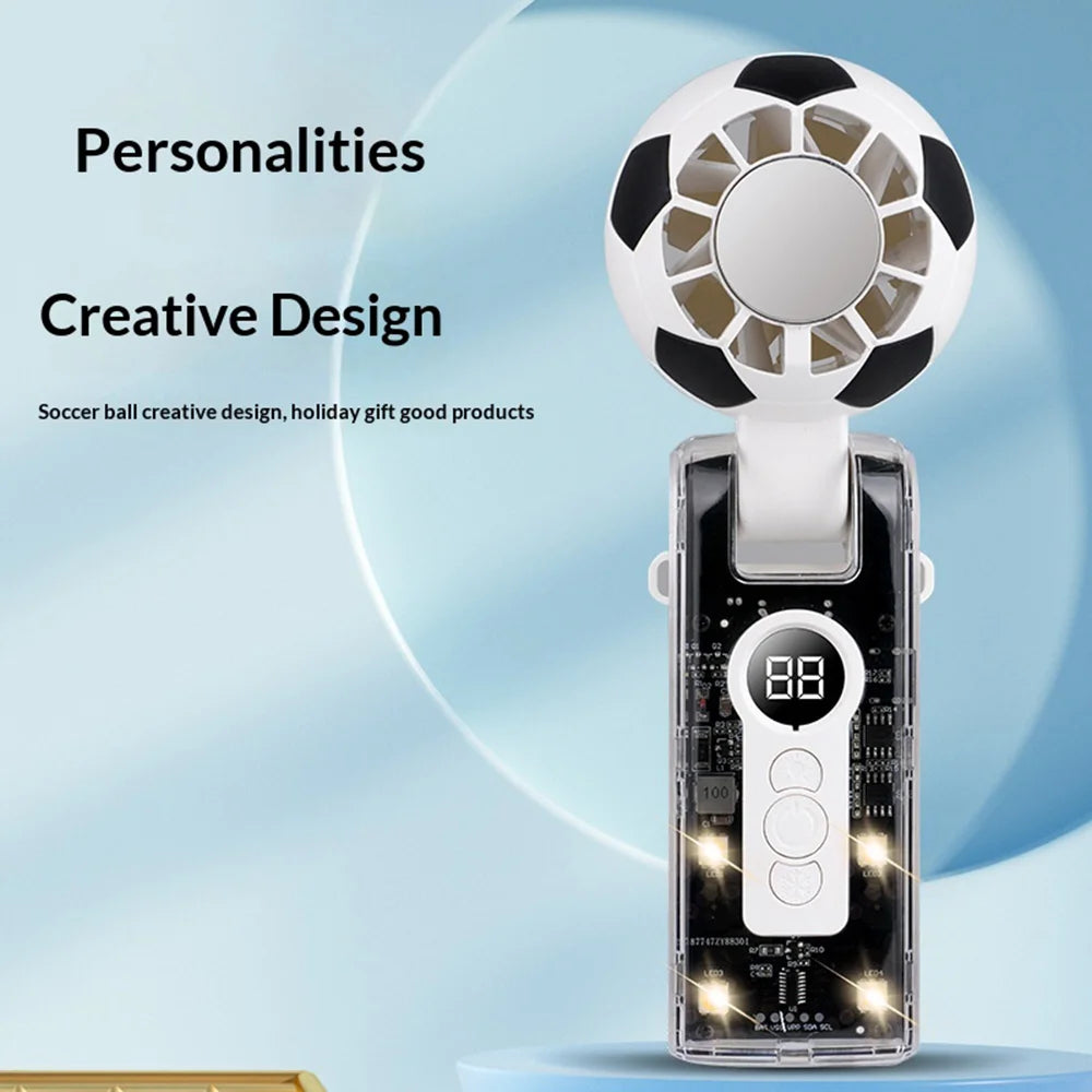 X68 Cold Compress Handheld Fan Soccer Design LED Digital Display 5 Speed Levels Foldable Cooling Fan - Black - 2