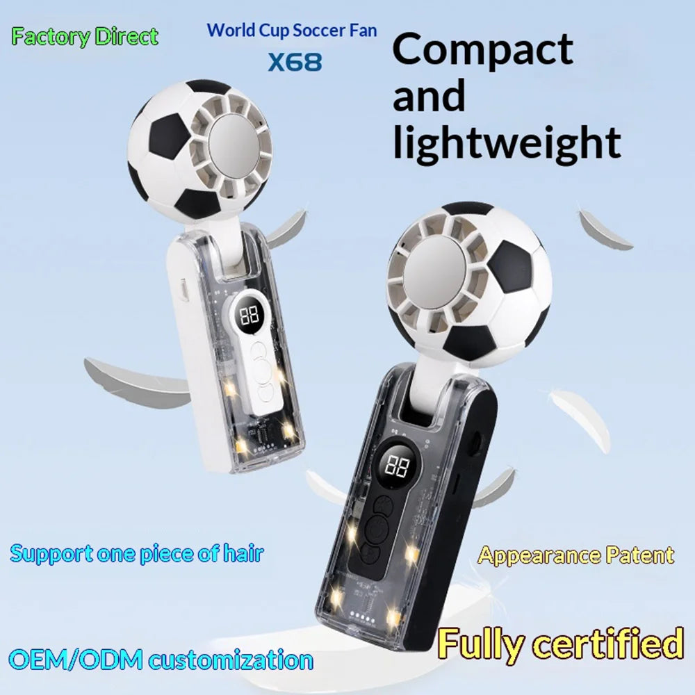 X68 Cold Compress Handheld Fan Soccer Design LED Digital Display 5 Speed Levels Foldable Cooling Fan - Black - 3