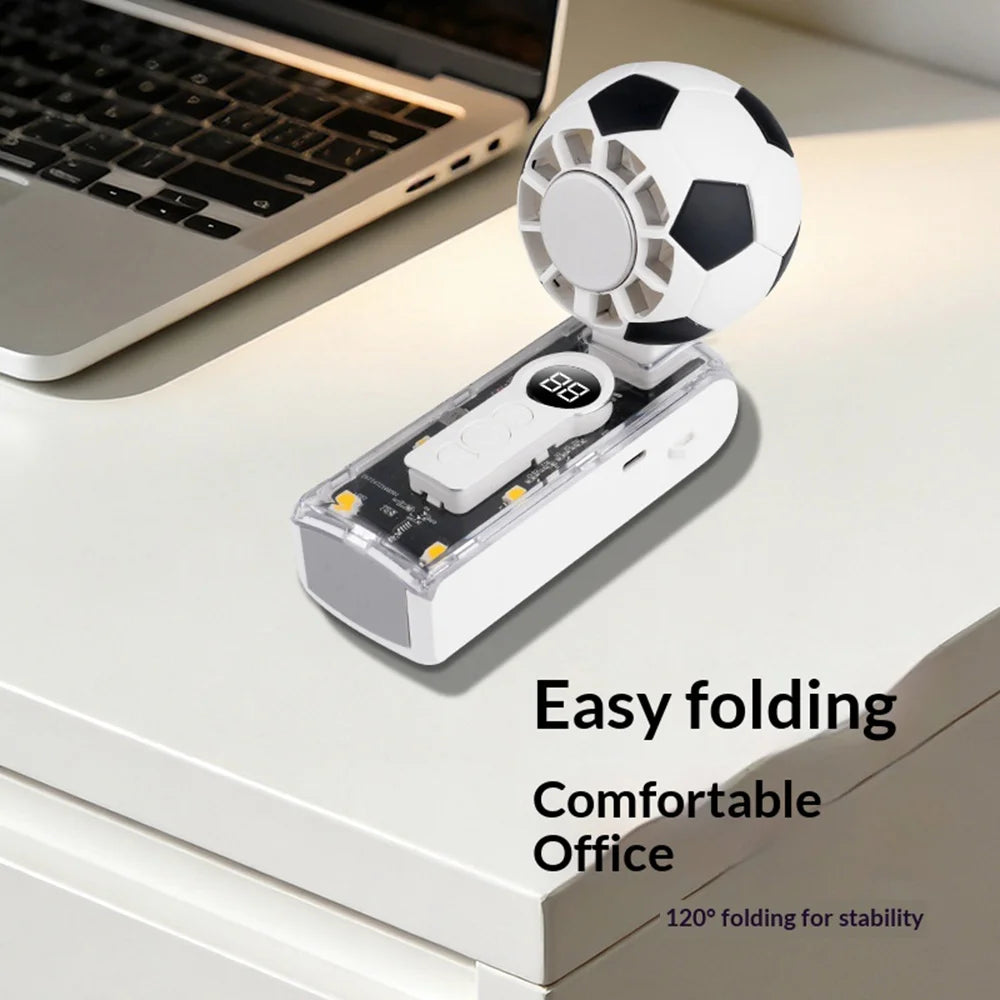 X68 Cold Compress Handheld Fan Soccer Design LED Digital Display 5 Speed Levels Foldable Cooling Fan - Black - 4