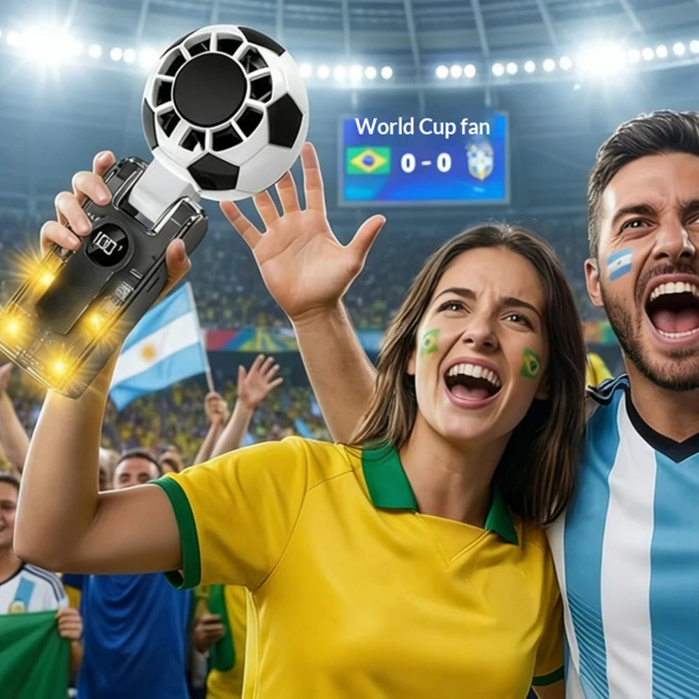X68 Cold Compress Handheld Fan Soccer Design LED Digital Display 5 Speed Levels Foldable Cooling Fan - Black - 5