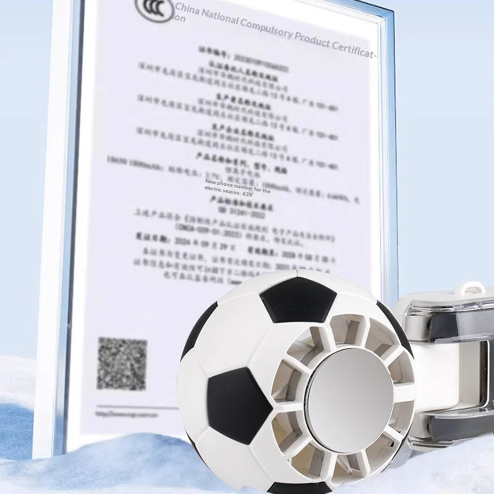 X68 Cold Compress Handheld Fan Soccer Design LED Digital Display 5 Speed Levels Foldable Cooling Fan - Black - 6