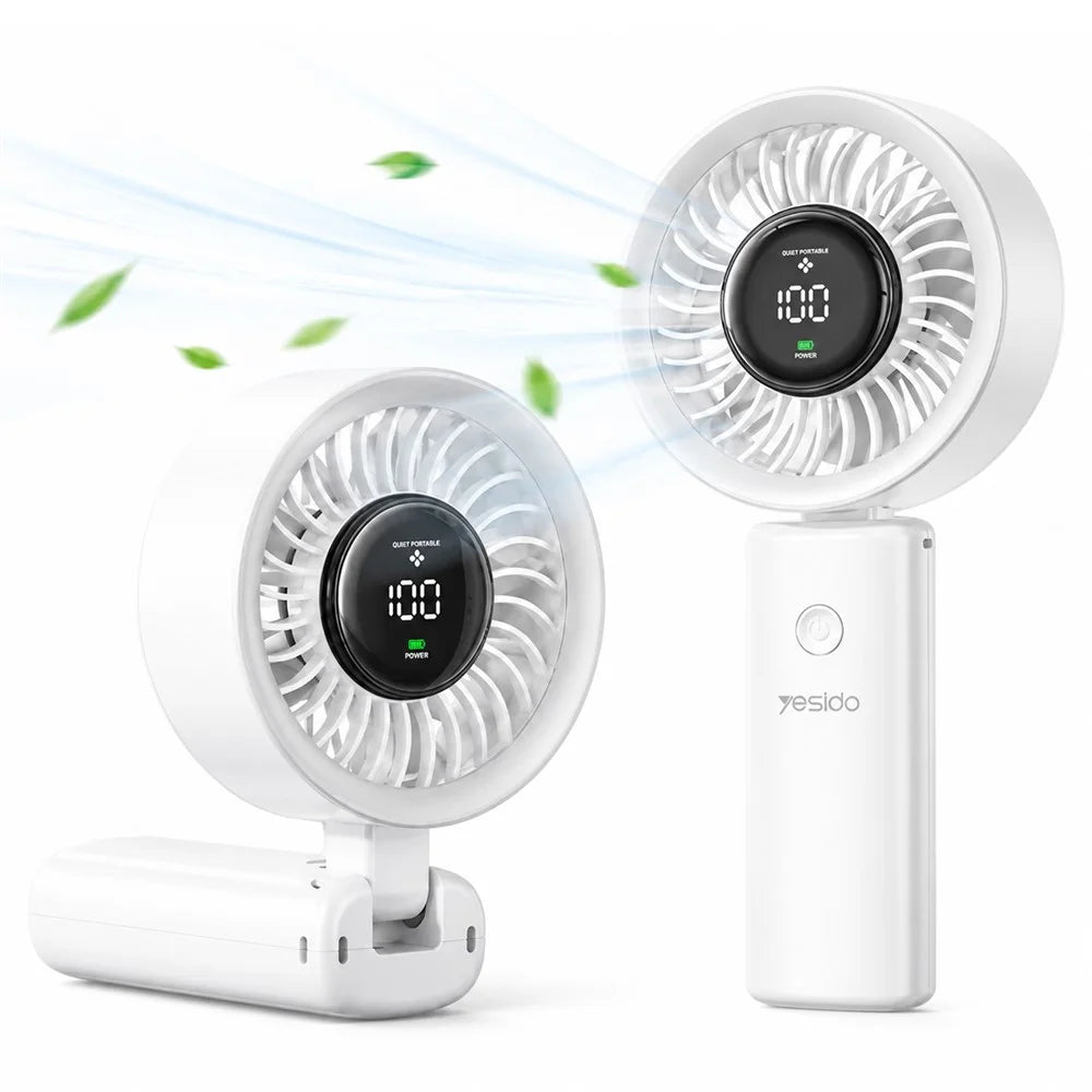 YESIDO YF20 Foldable Handheld Fan with LED Display 3600mAh Rechargeable 100-Speed Control Portable Cooling Fan - White - 1
