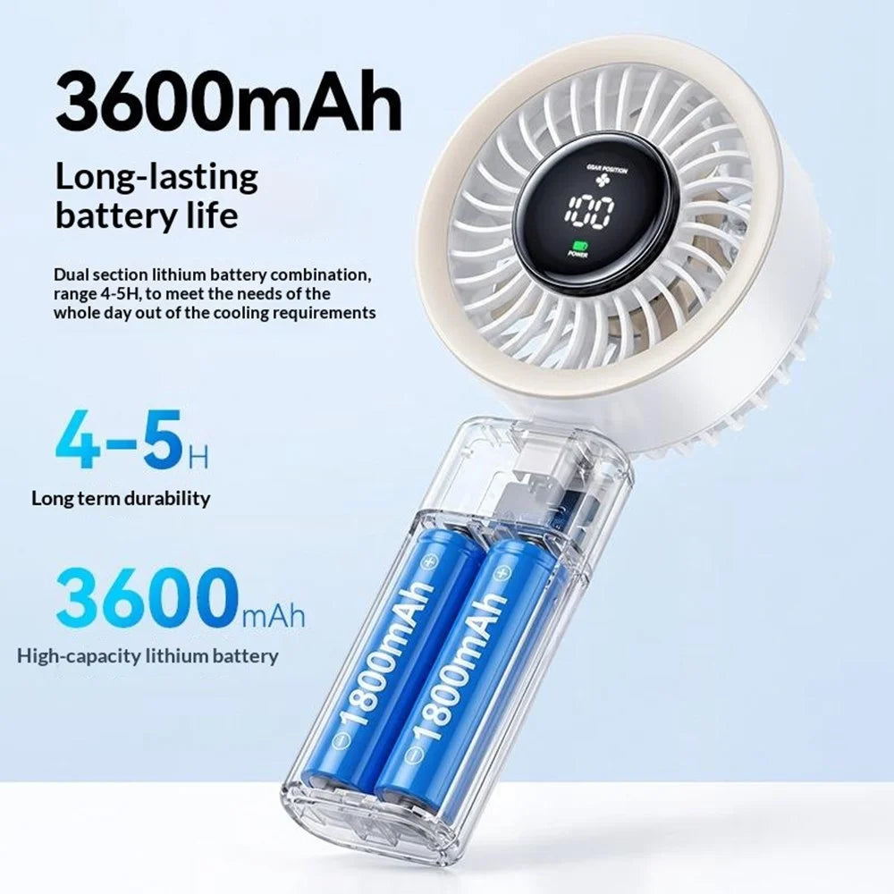 YESIDO YF20 Foldable Handheld Fan with LED Display 3600mAh Rechargeable 100-Speed Control Portable Cooling Fan - White - 6