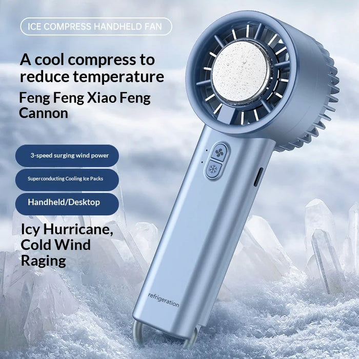 Handheld Mini Fan Superconductive Ice Cooling Portable USB-C Rechargeable Fan - Blue - 2