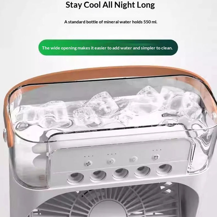 YH-171 Size S 5-Hole Misting Fan USB Desktop Portable 3-Speed Desk Fan with 600ml Water Tank - White - 3