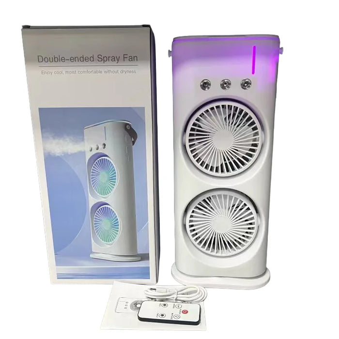 Dual Head Spray Fan USB Rechargeable Remote Control Low Noise Desktop Cooling Fan for Home Office - White - 1